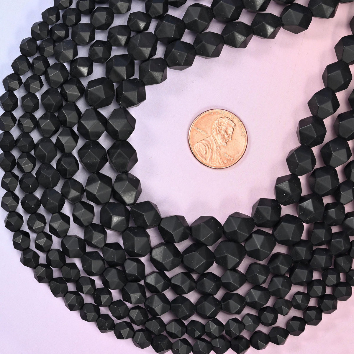 Matte Black Onyx Faceted Diamond Star Cut Beads, sold per 15.5 inch strand