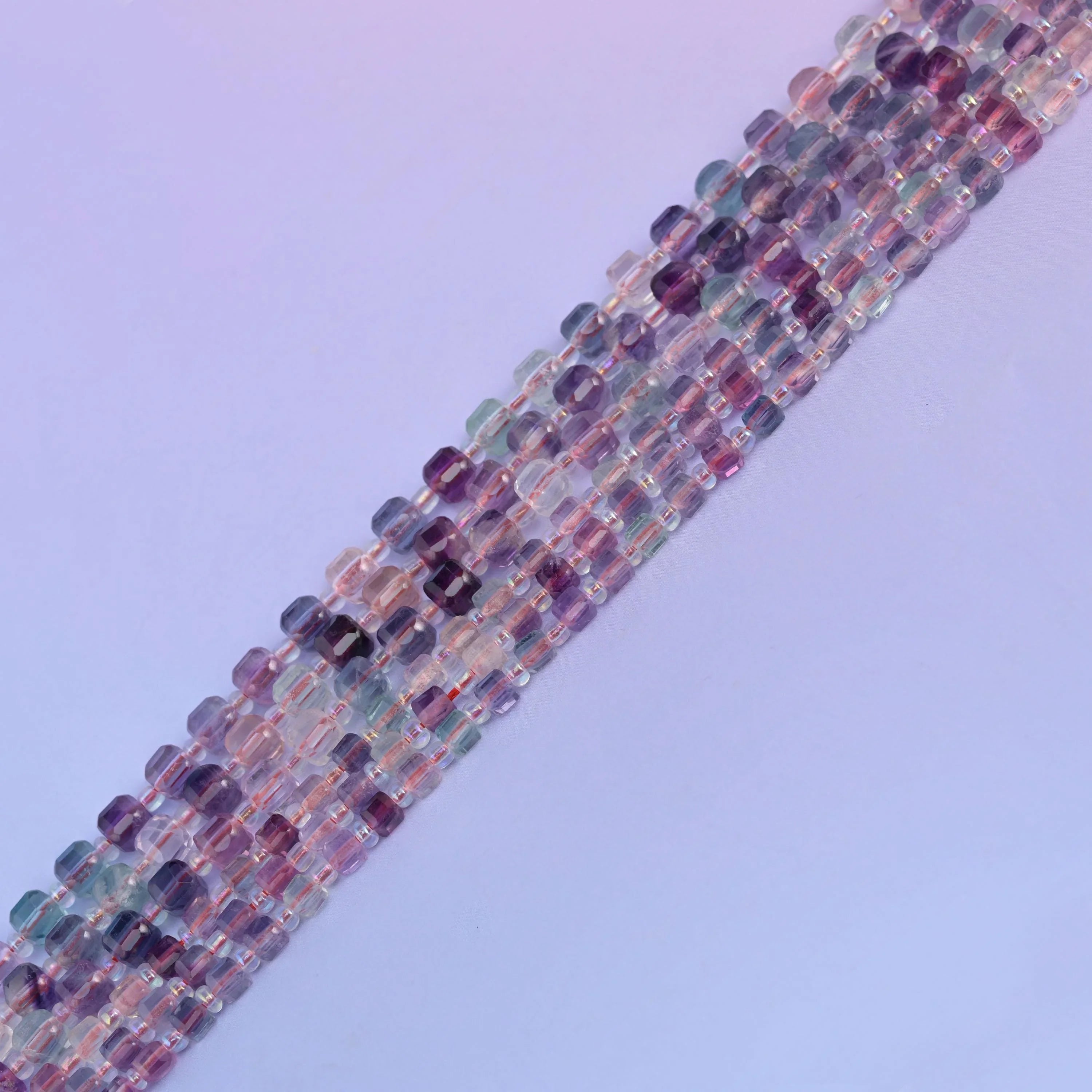 Rainbow Fluorite cube beads, 15.5 inch strand.
