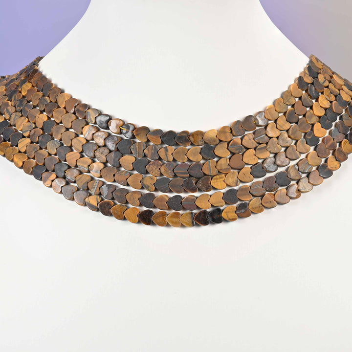 Tiger Eye beads, flat heart shape, 6mm