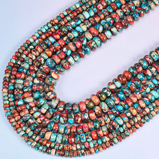 Red Dyed Sea Sediment Jasper Rondelle Beads, sold per 15 inch strand.