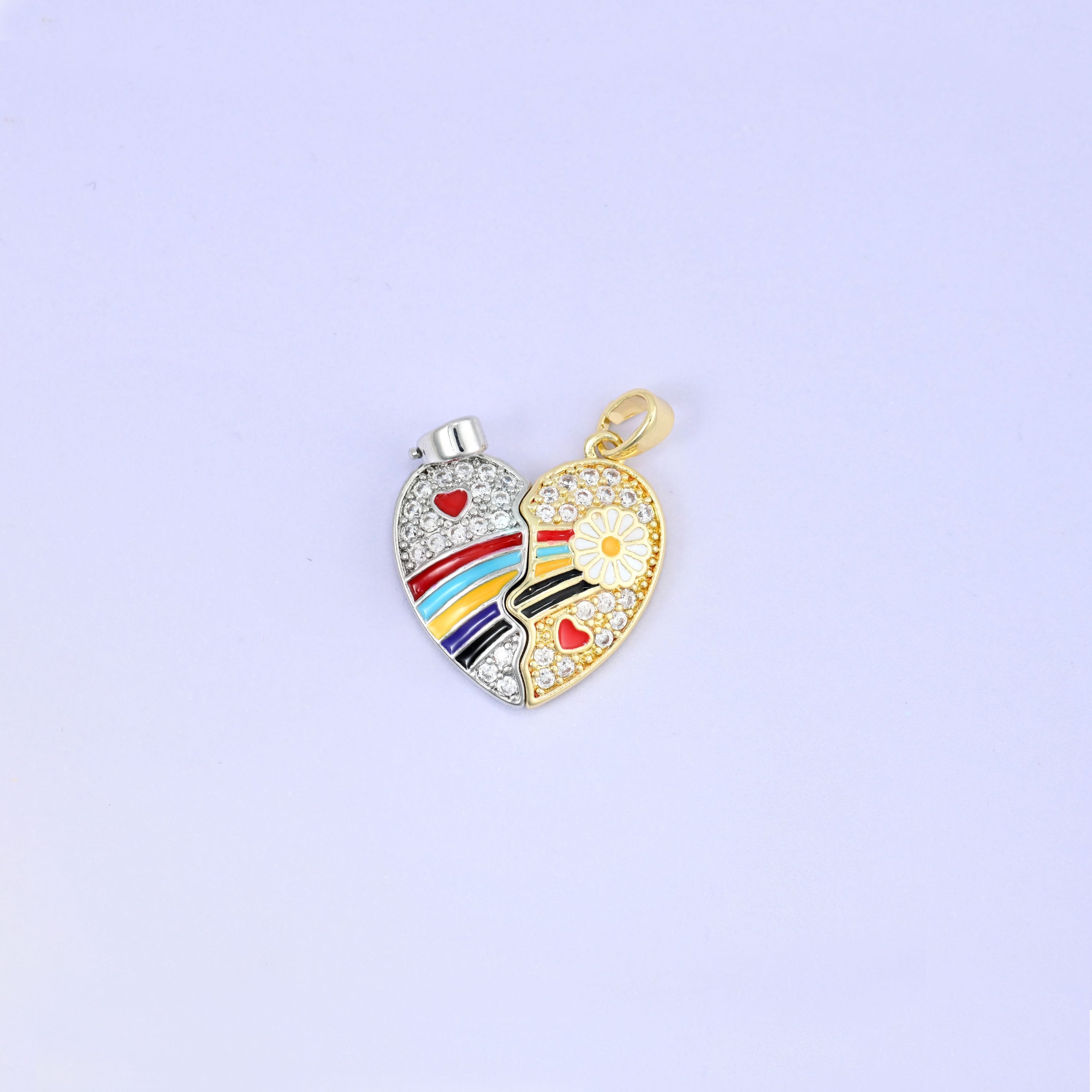 Magnetic Enamel Friendship Heart Zircon Pendants