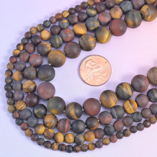 Tricolor Tiger Eye Matte Round Beads, 15 inch strand