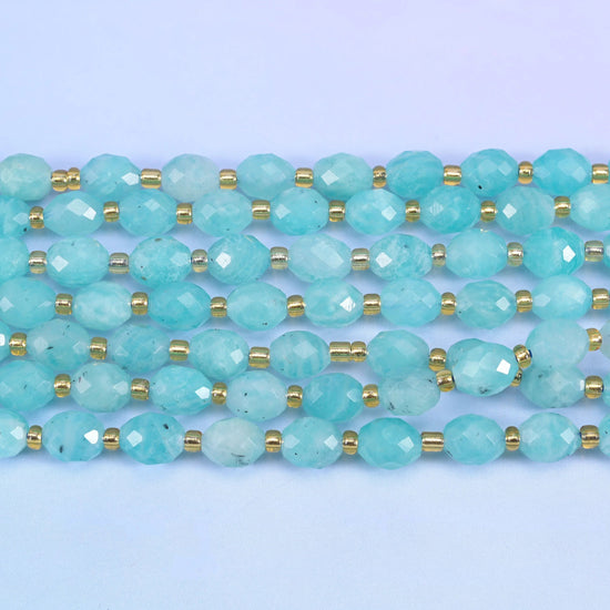 Blue Amazonite rice barrel beads in soft seafoam aqua with milky white clouding