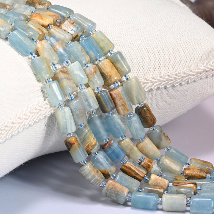 Natural Blue Calcite Faceted Tube Beads, 10x7mm to 12x7mm.
