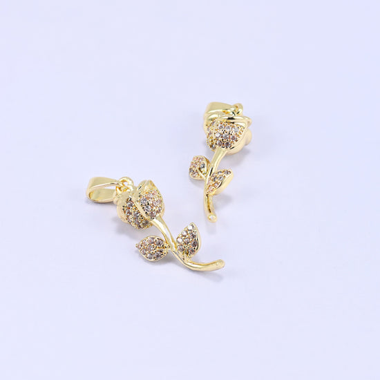 Gold Rose Flower Zircon Charms: 18K Gold Plated Pendants, Jewelry Making Supply
