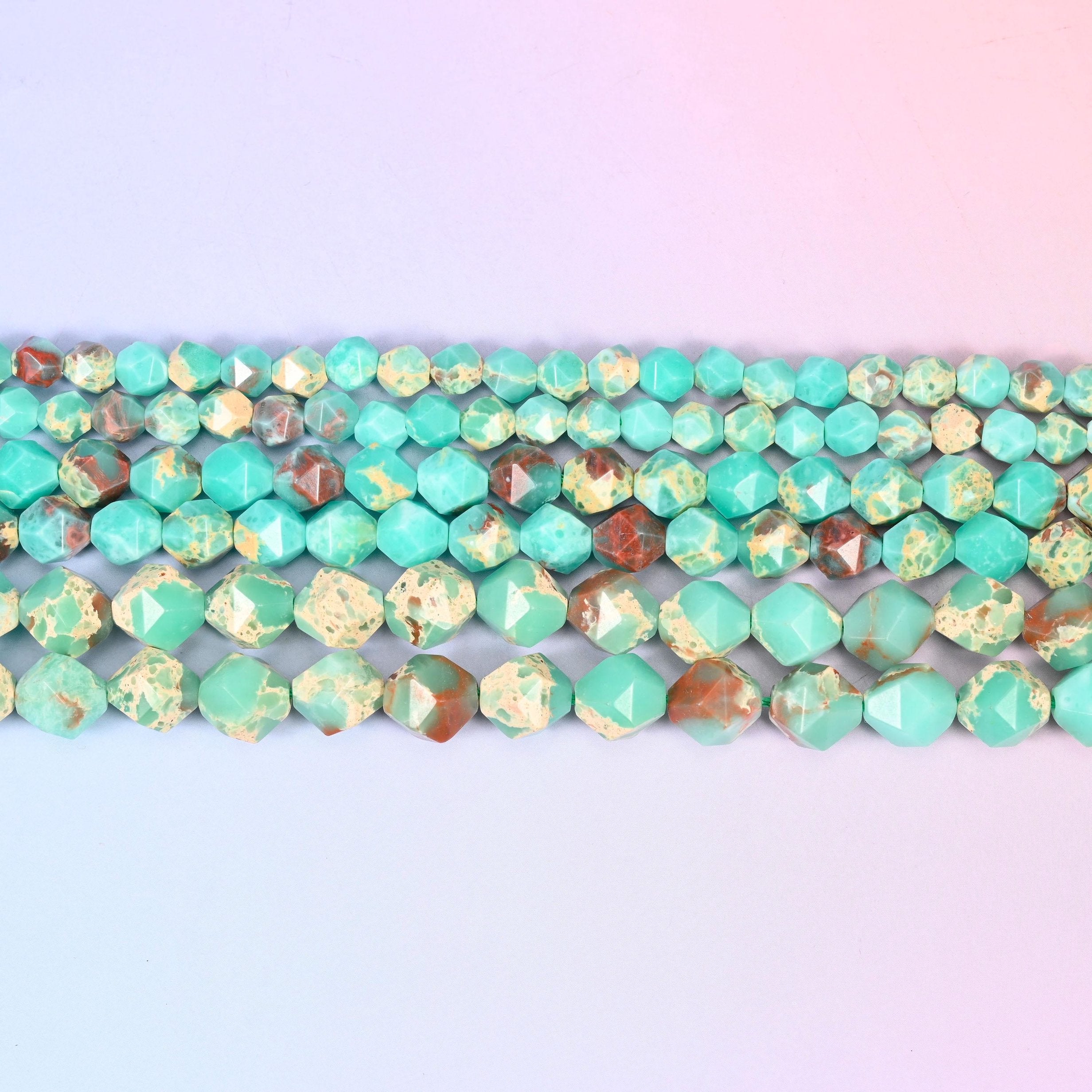 Green Shoushan Stone in bright mint and seafoam green with sandy cream and rust brown