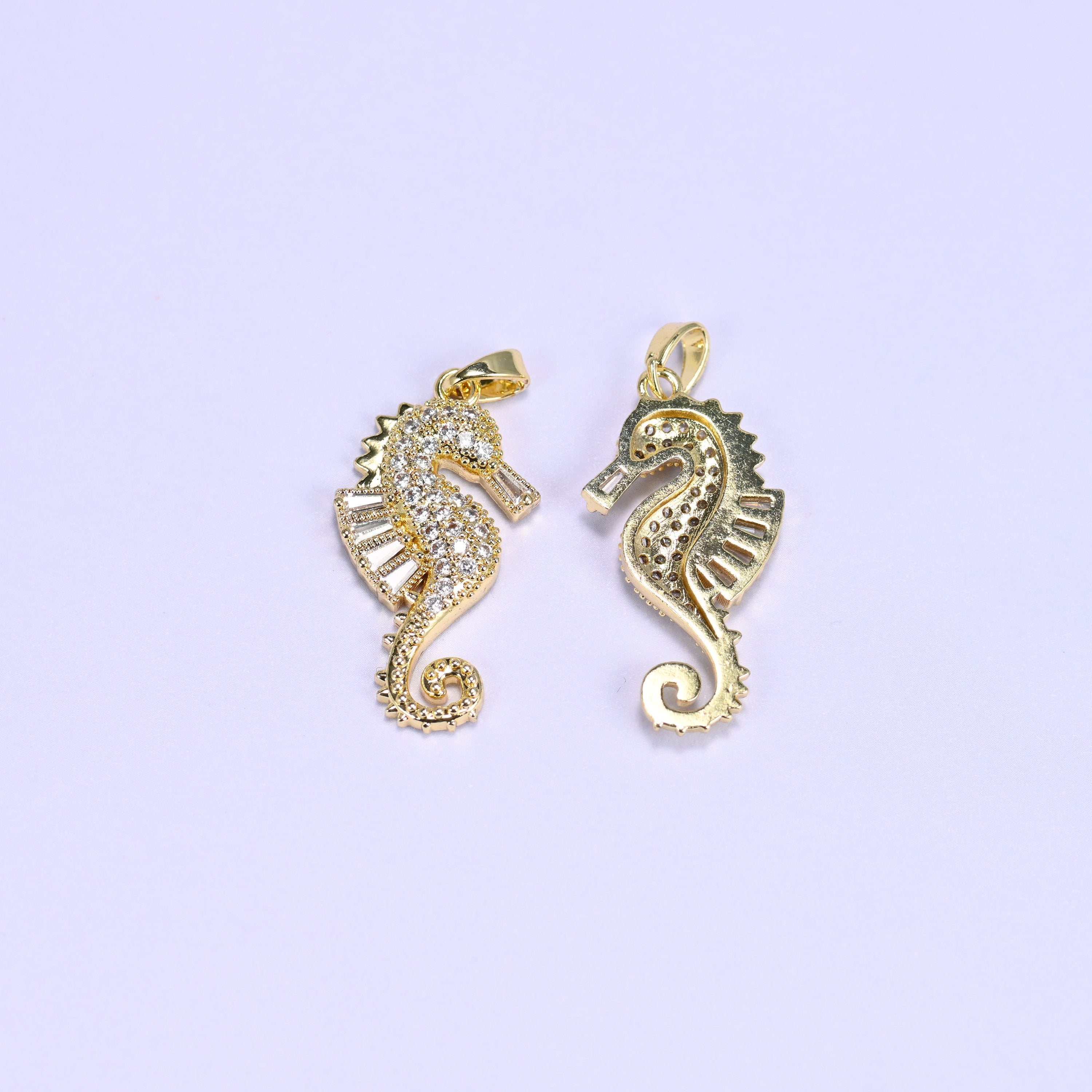 Sea Horse Zircon Charms in warm gold or cool platinum tone