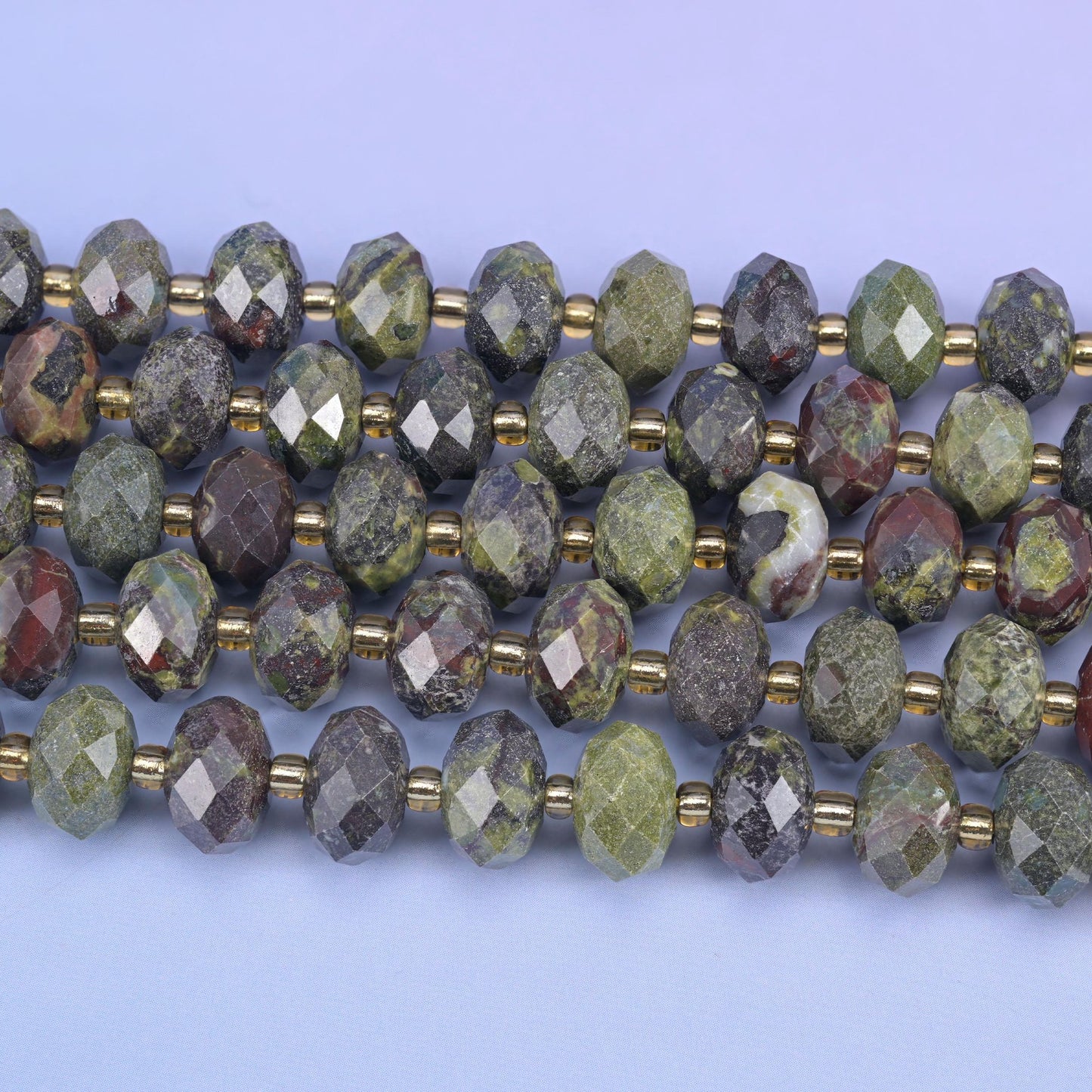 Dragon Bloodstone Faceted Rondelle Beads, 15.5 inch strand