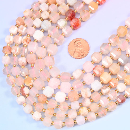 Faceted cube cut Sakura Agate beads