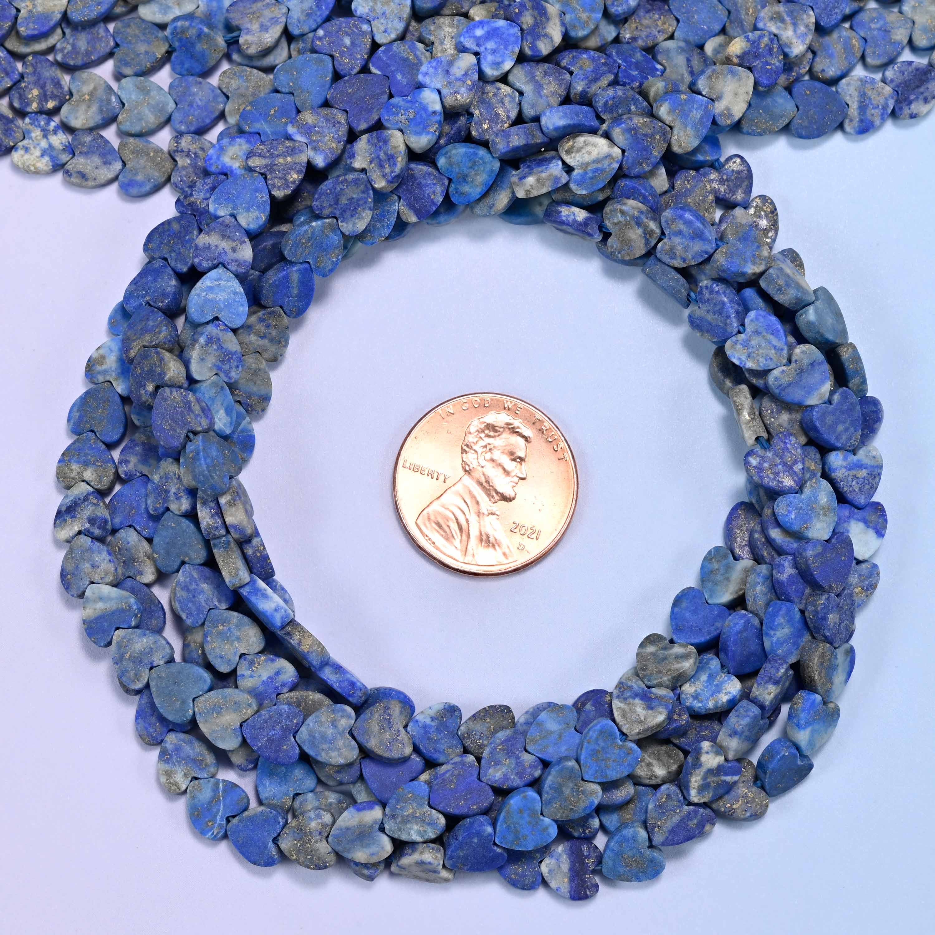 Matte Lapis Lazuli Flat Heart Beads: Size 6mm, Jewelry Making, 15 Inch Strand