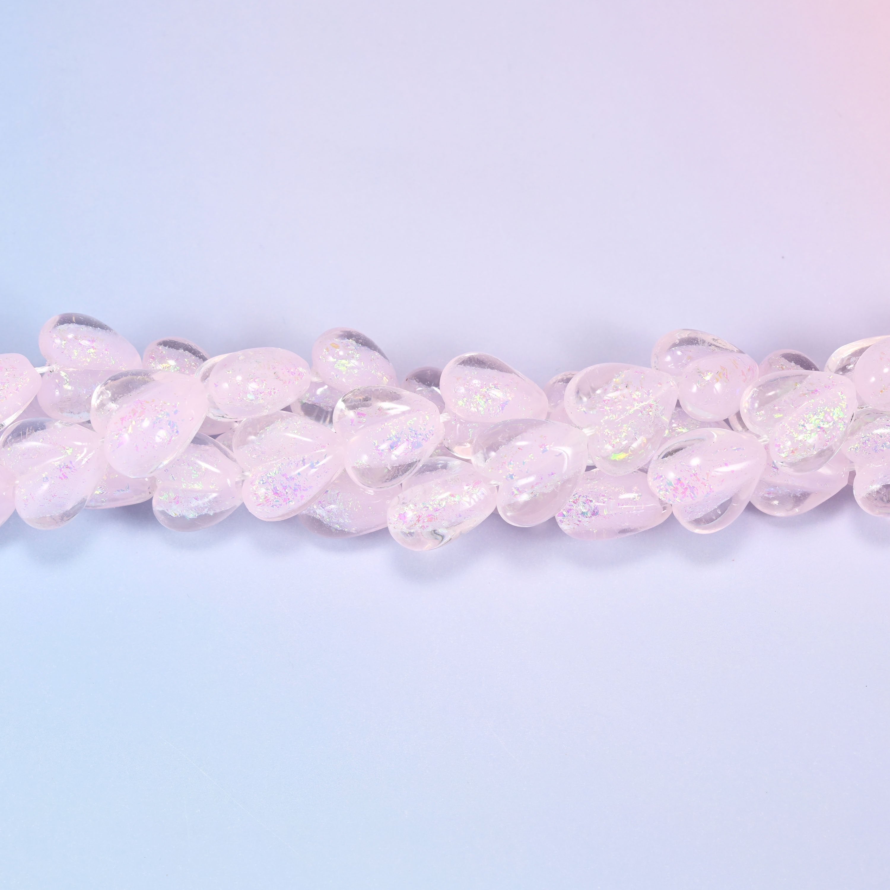 Iridescent Pink Heart Glass Beads, 24 beads per strand