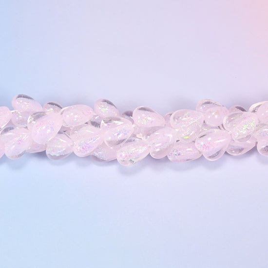 Iridescent Pink Heart Glass Beads, 24 beads per strand