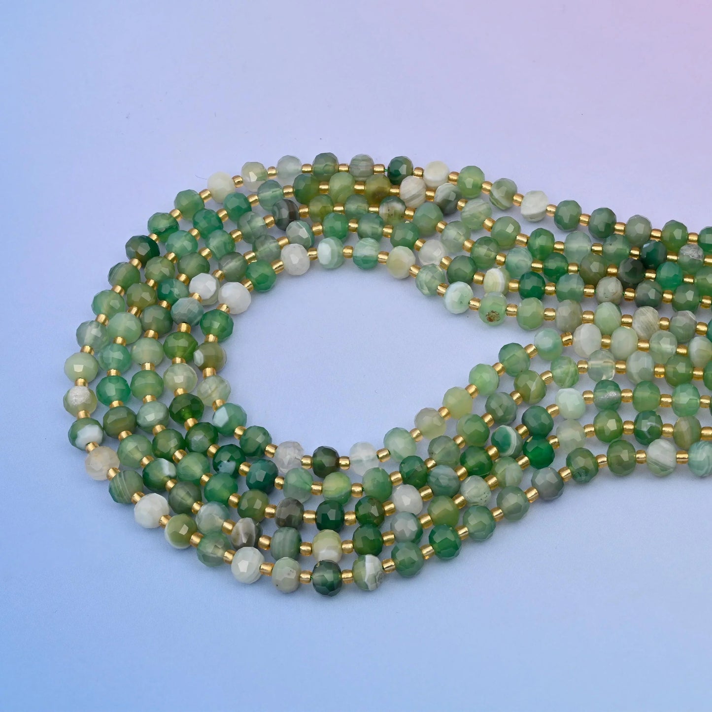 Green Strip Agate beads in forest green and milky white bands