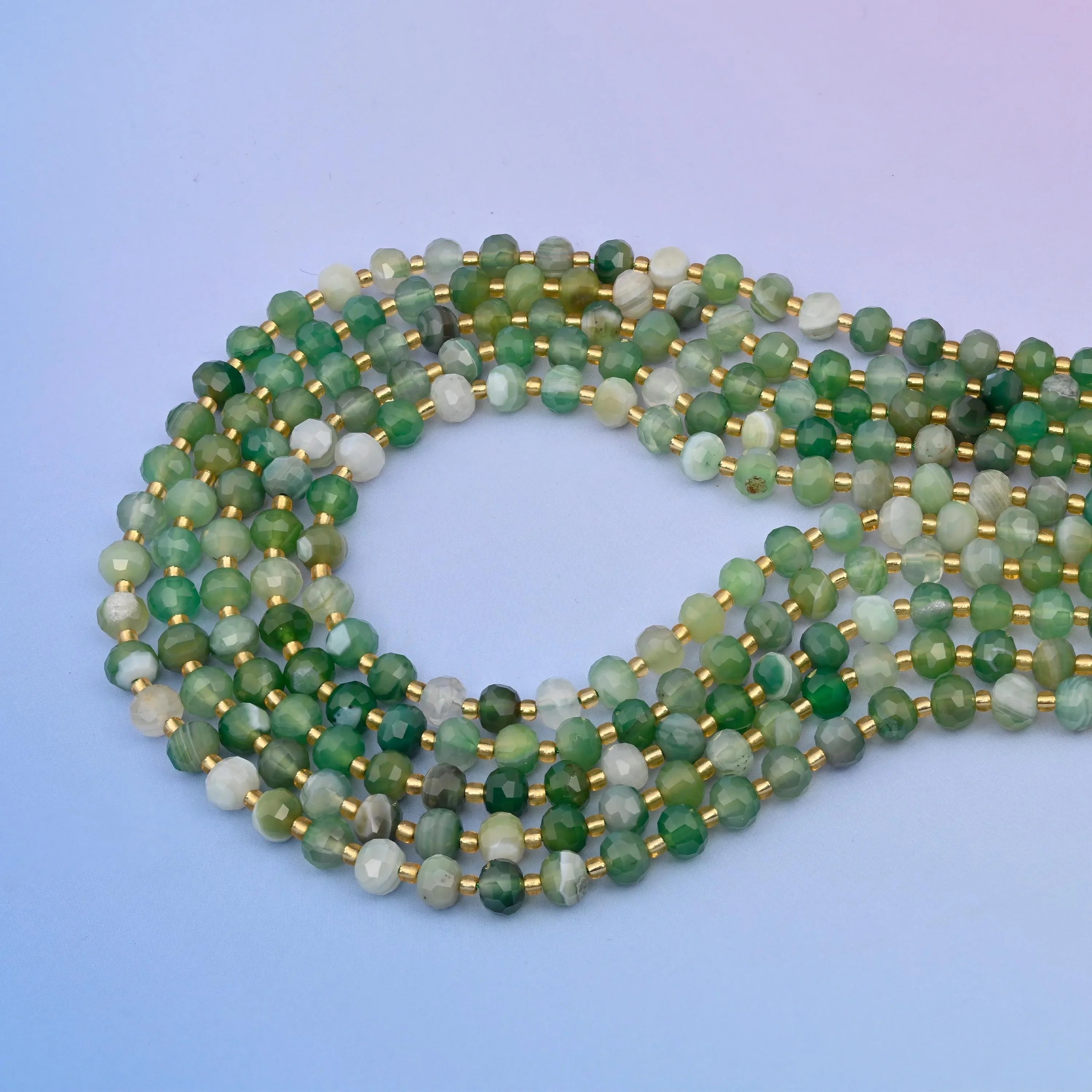 Green Strip Agate beads in forest green and milky white bands