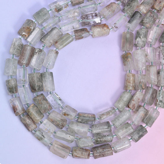 Green Phantom Quartz Faceted Tube Beads, approximately 29 beads per strand