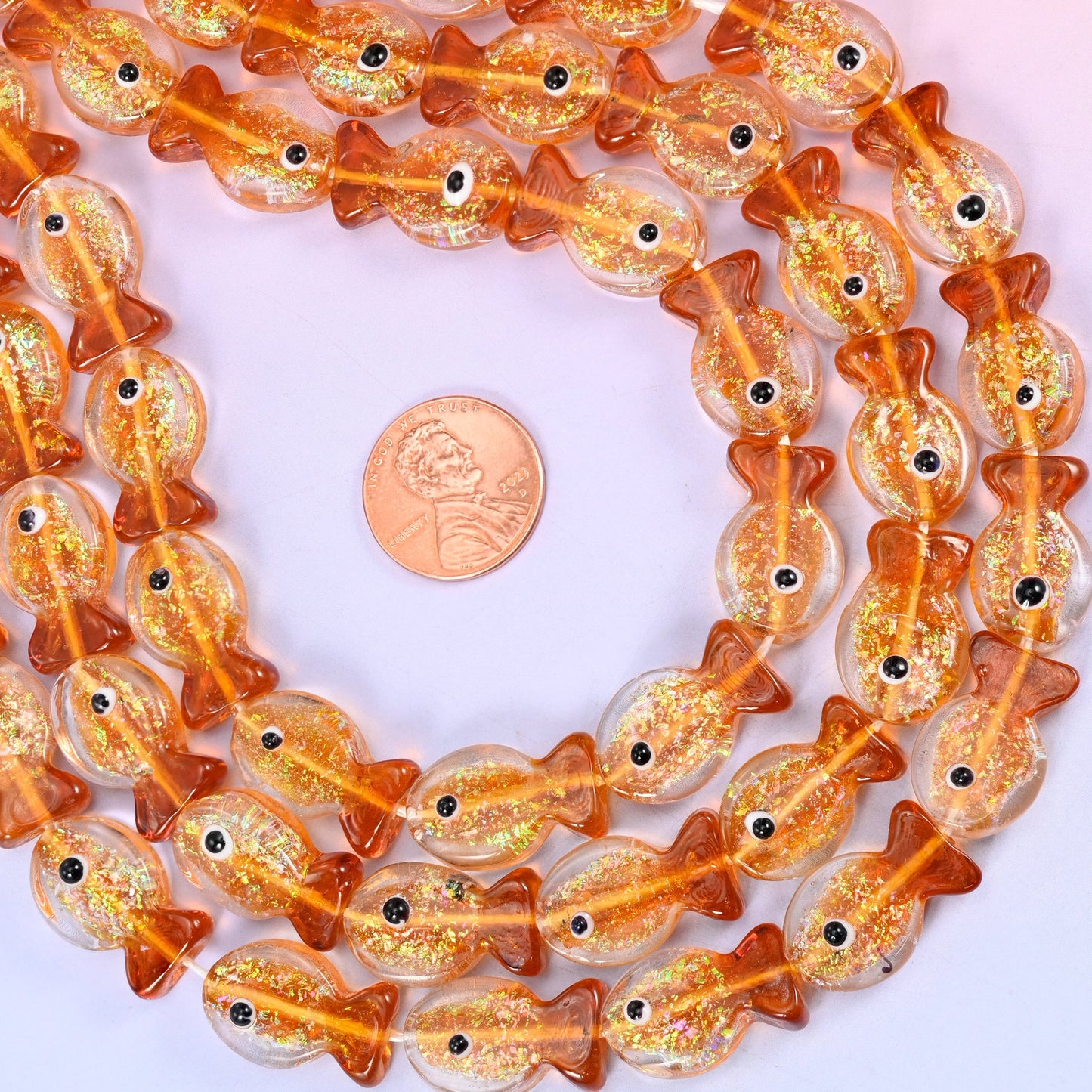 Iridescent Orange Fish Glass Beads: Jewelry Making Supply