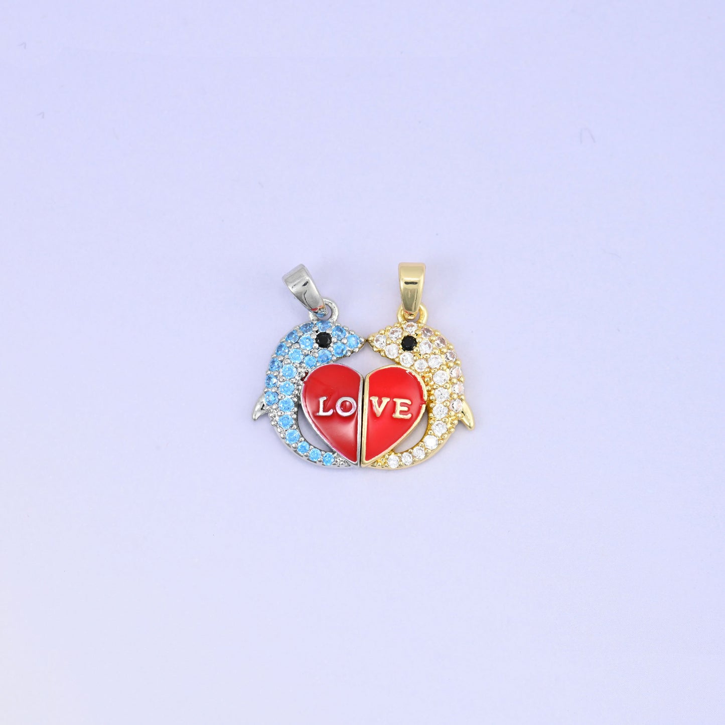 Magnetic Enamel Dolphin Love Zircon Pendants: 18K Gold Plated, Jewelry Making Supply
