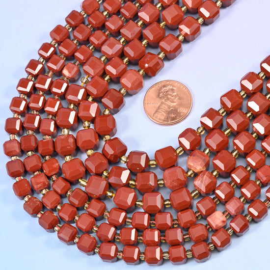 Faceted cube cut Red Jasper beads