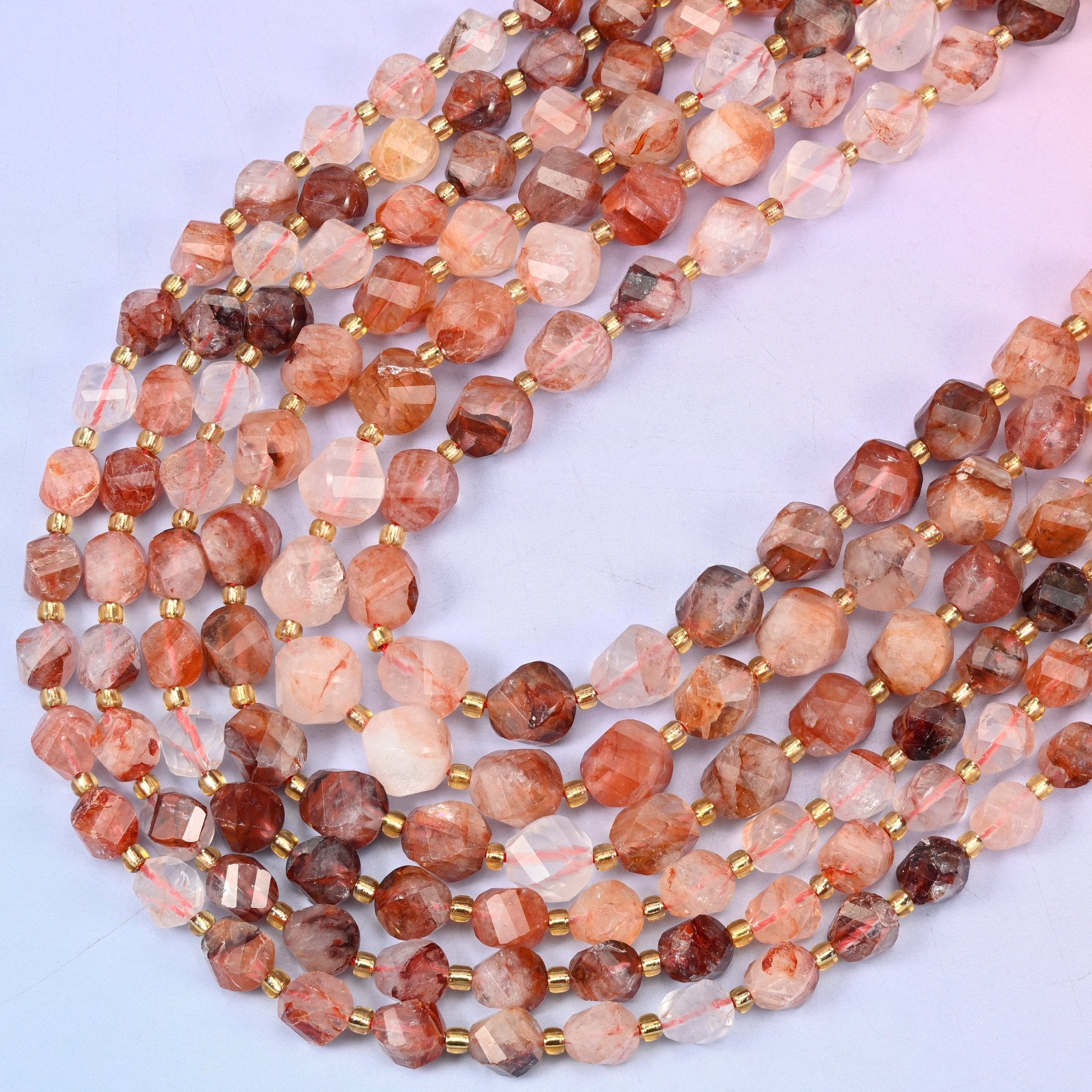 Red Hematoid Quartz Faceted Spiral Twist Beads, 15 inch strand