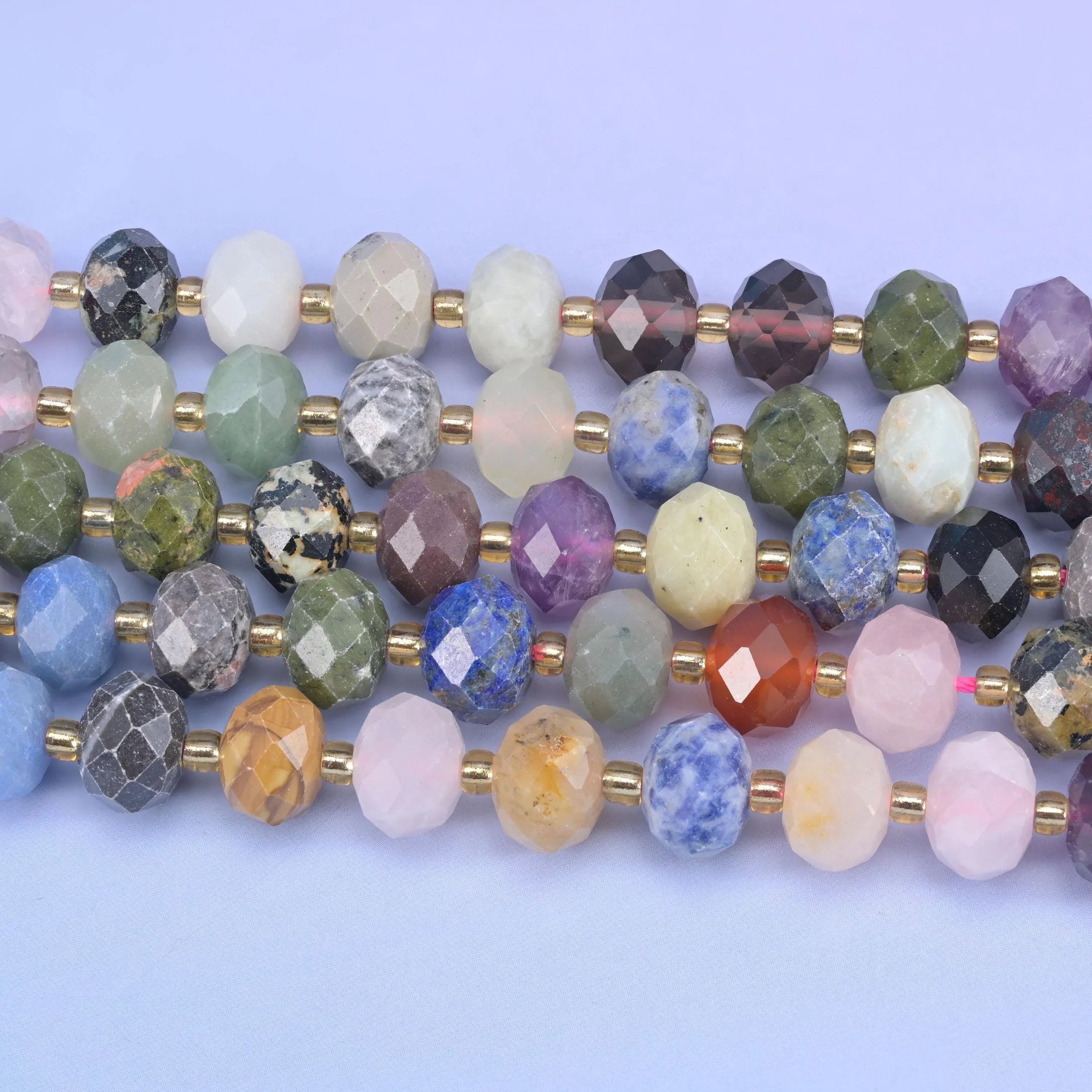 Assorted Gemstone Faceted Rondelle Beads 6x10mm, 15.5 inch strand