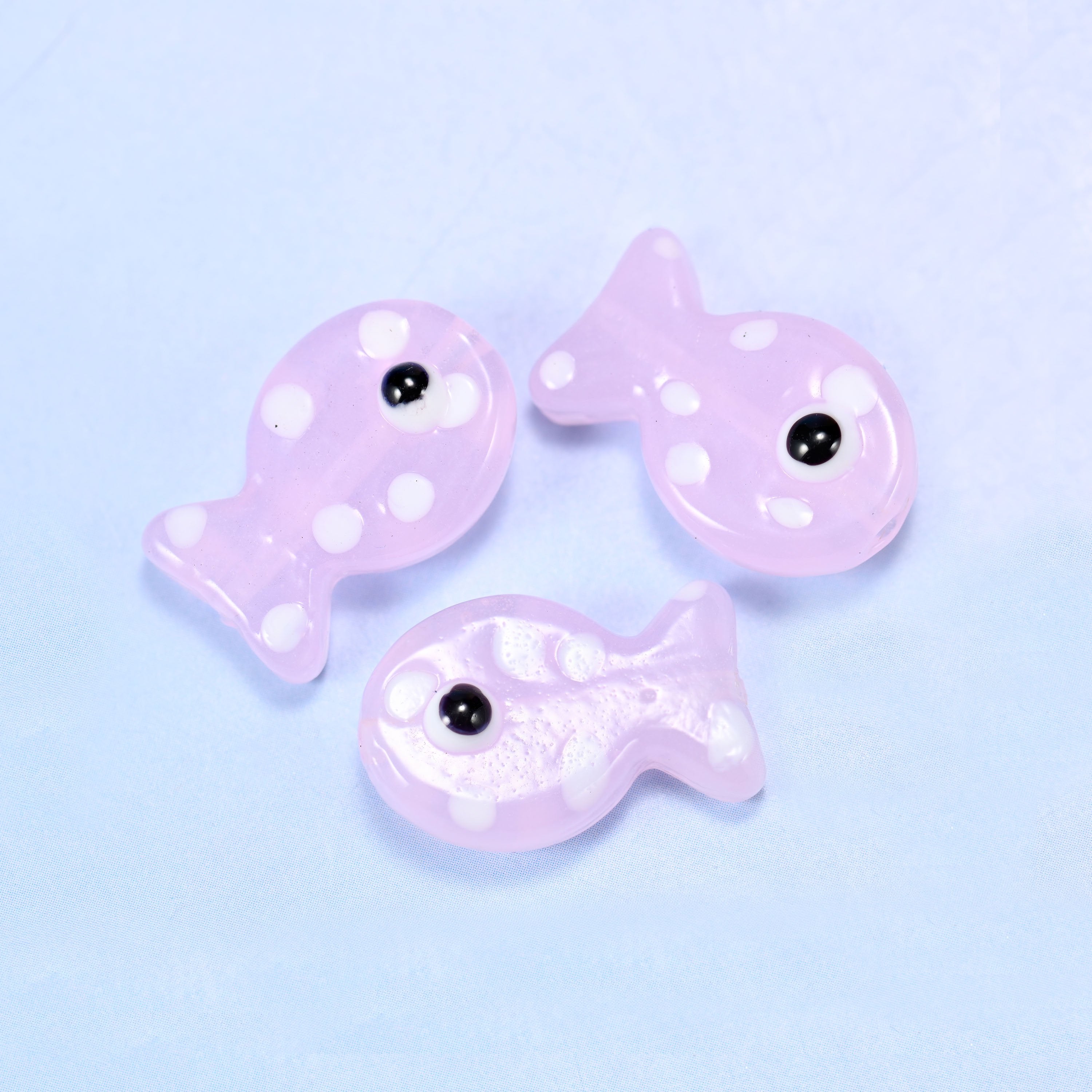 Transparent Pink with White Dot Fish Glass Beads: Jewelry Making Supply