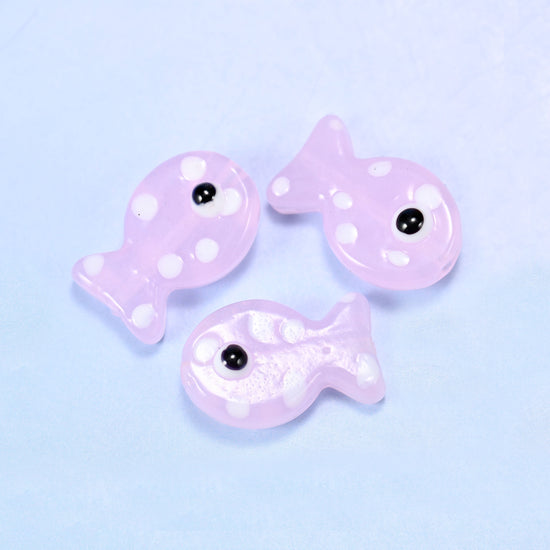 Transparent Pink with White Dot Fish Glass Beads: Jewelry Making Supply