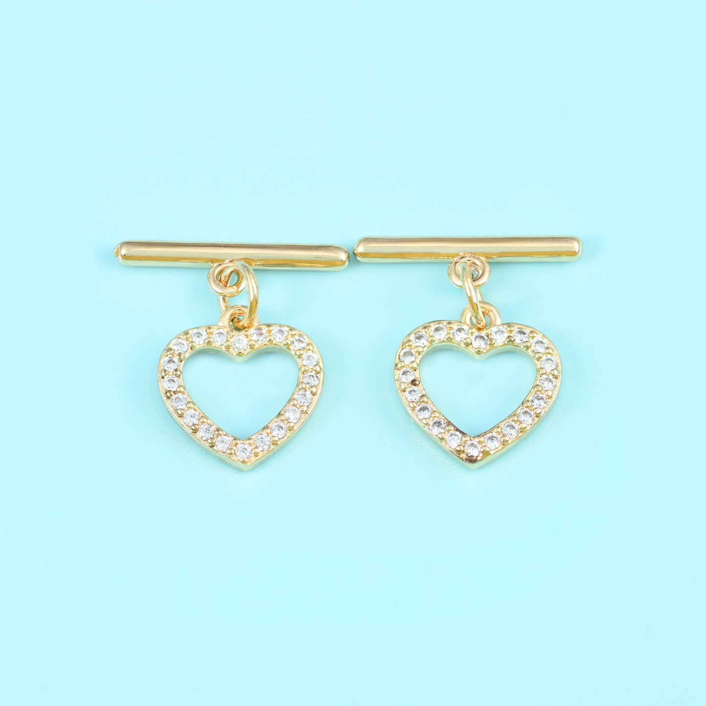 18K Gold Filled Heart Zircon Toggle Lock Clasps for DIY Jewelry Making Supply