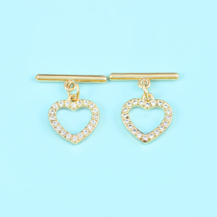 18K Gold Filled Heart Zircon Toggle Lock Clasps for DIY Jewelry Making Supply