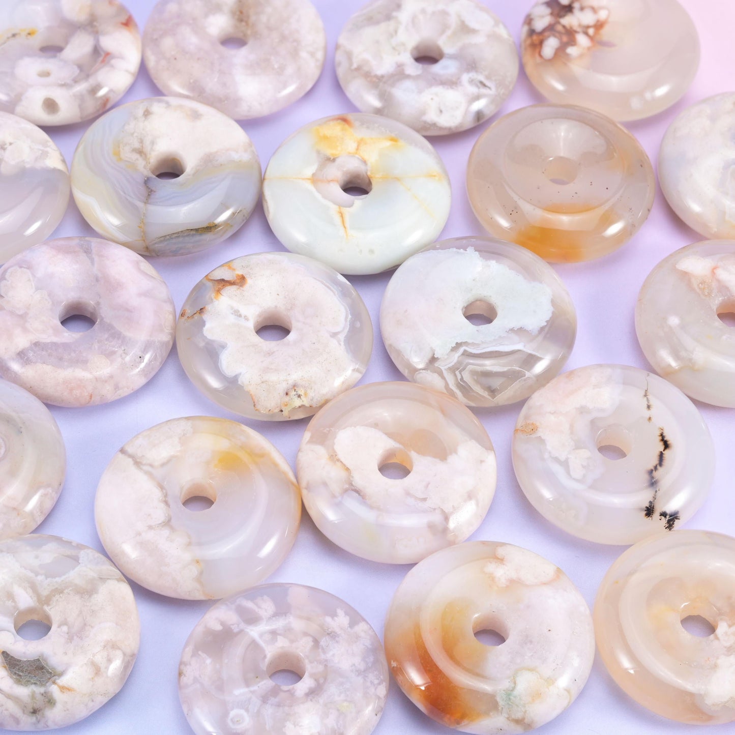 Sakura flower agate donut pendant, 19-24mm