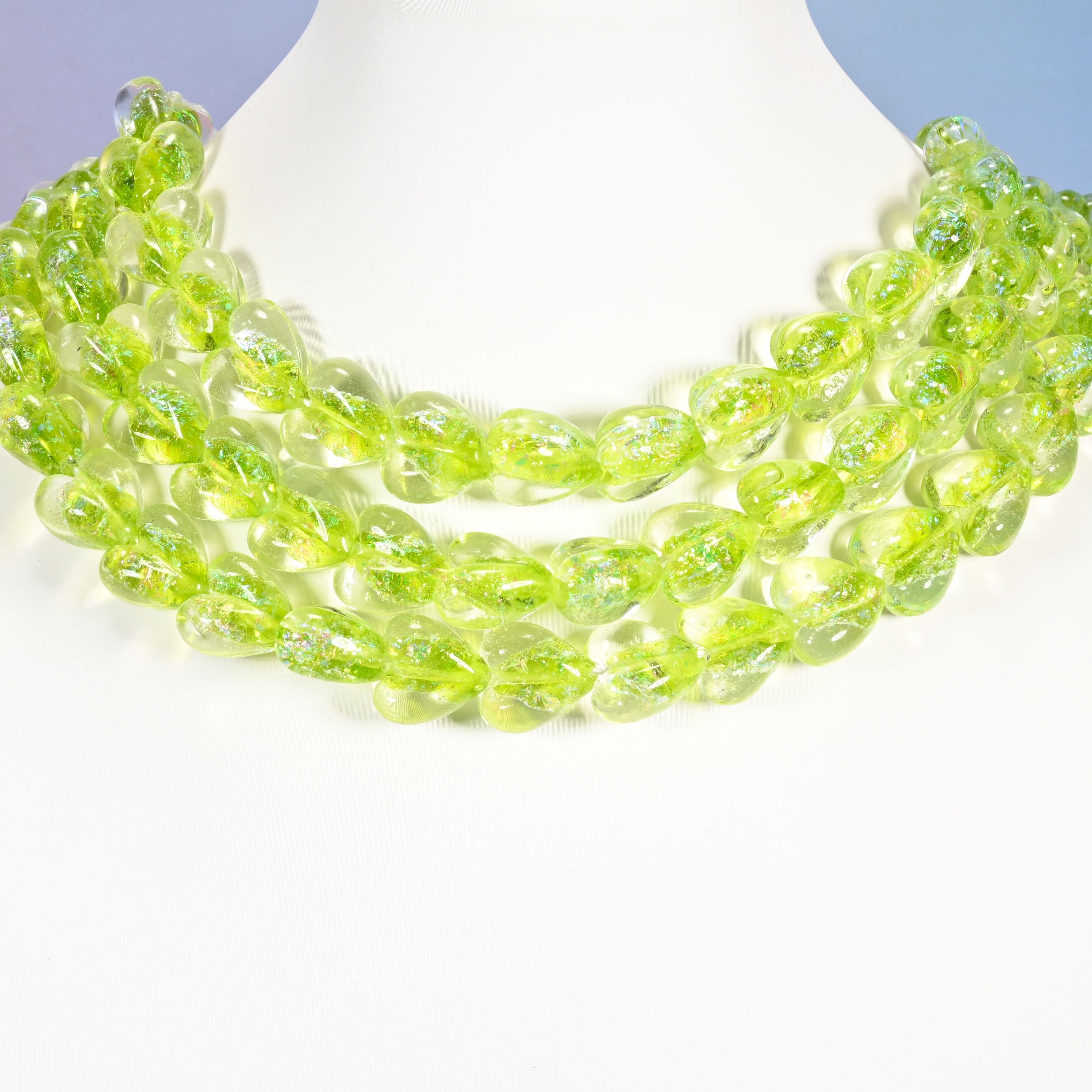 Lime green iridescent glass heart beads, 16x15mm