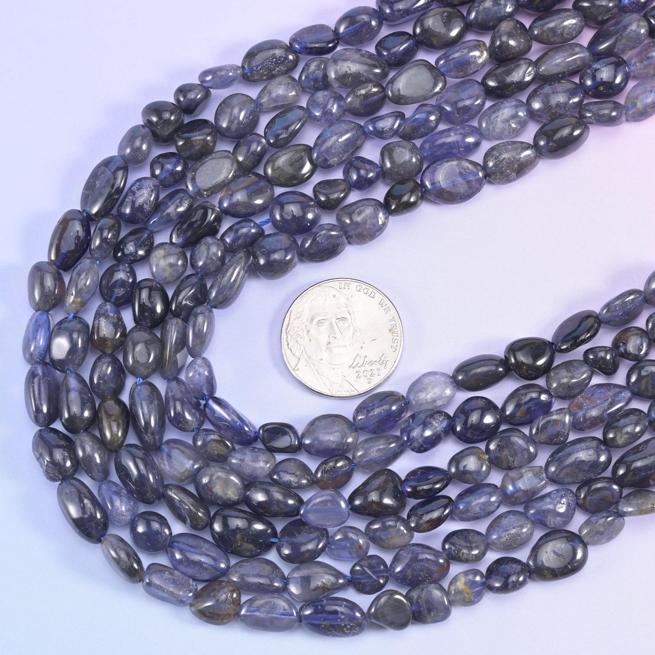 Iolite pebble nugget beads, 15.5 inch strand