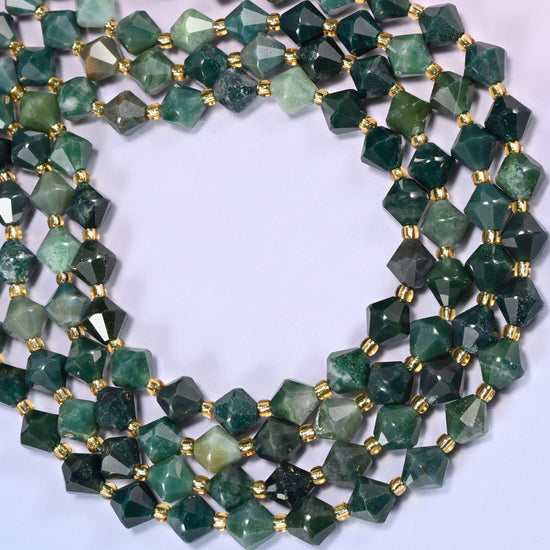 Moss Agate Faceted Bicone Beads 8mm Jewelry Making 15 Inch Strand
