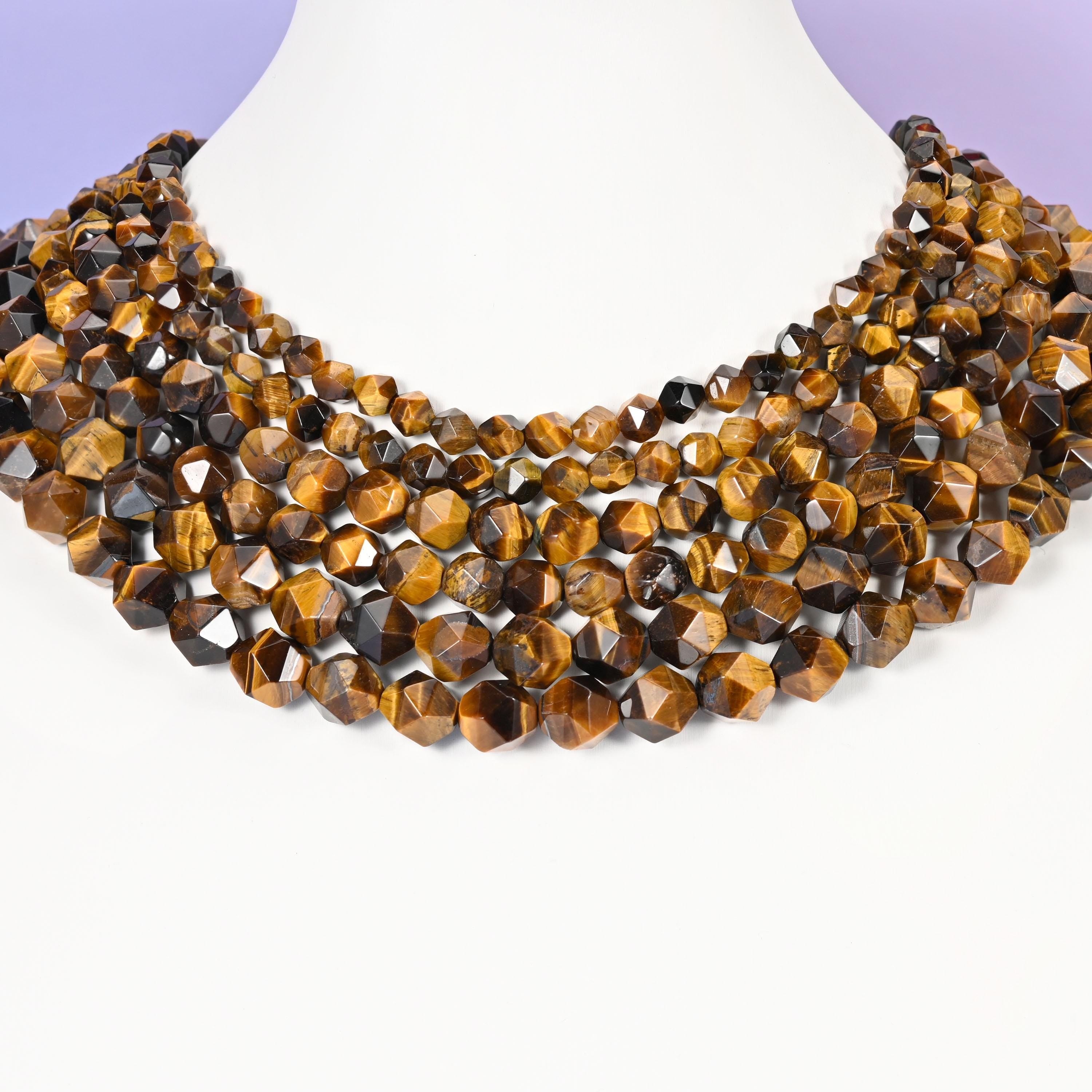 Tiger Eye beads, faceted diamond star cut, 6mm, 8mm, 10mm