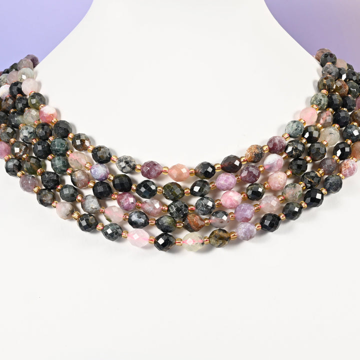 Multi-color Tourmaline beads, faceted rice barrel shape, 6x8mm
