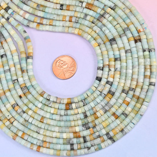 Multi-Color Amazonite Smooth Heishi Disc Beads, approximately 180 beads