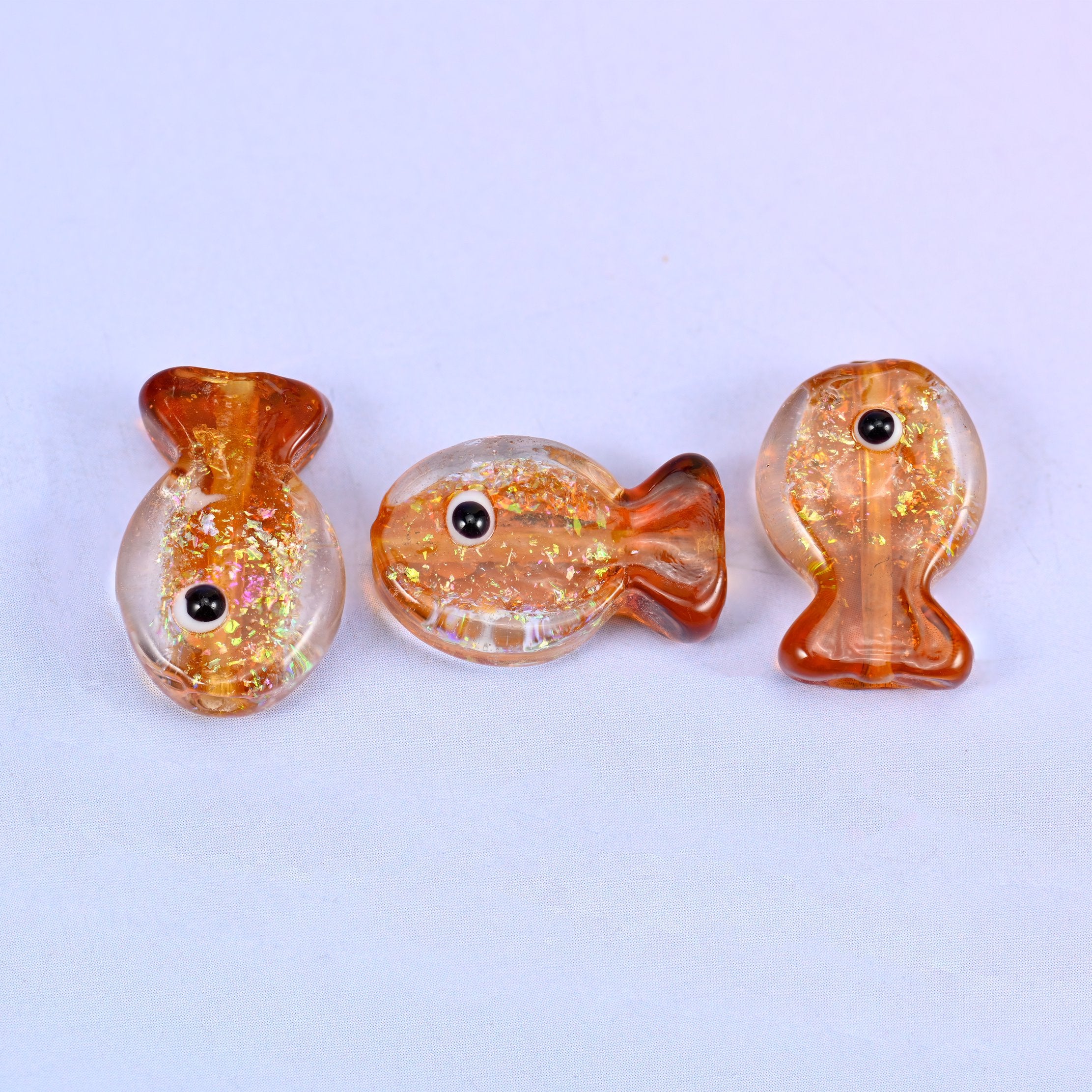 Iridescent Orange Fish Glass Beads: Jewelry Making Supply