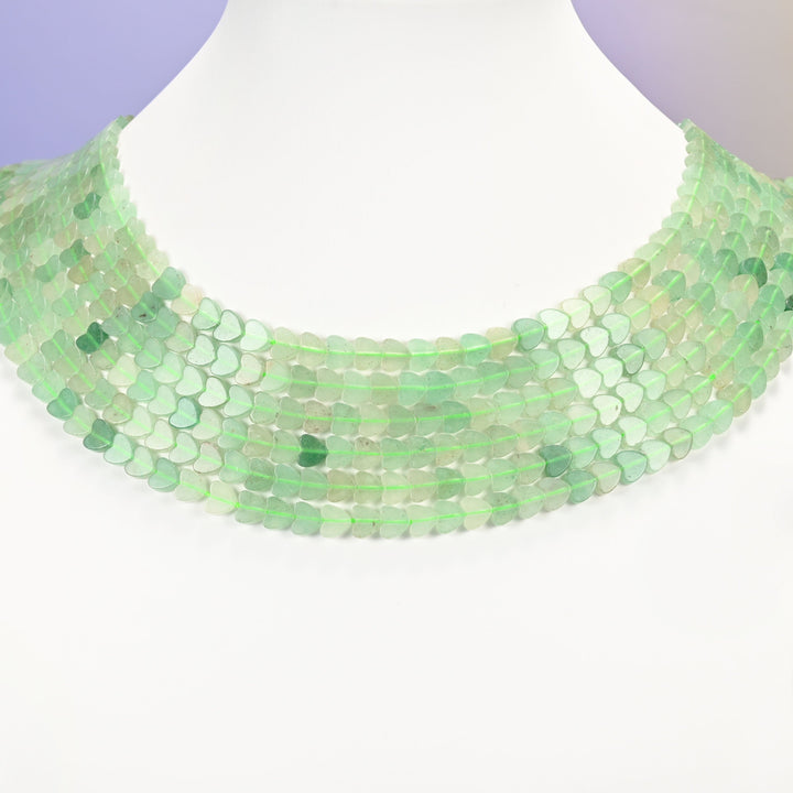 Green aventurine beads, flat heart, 6mm