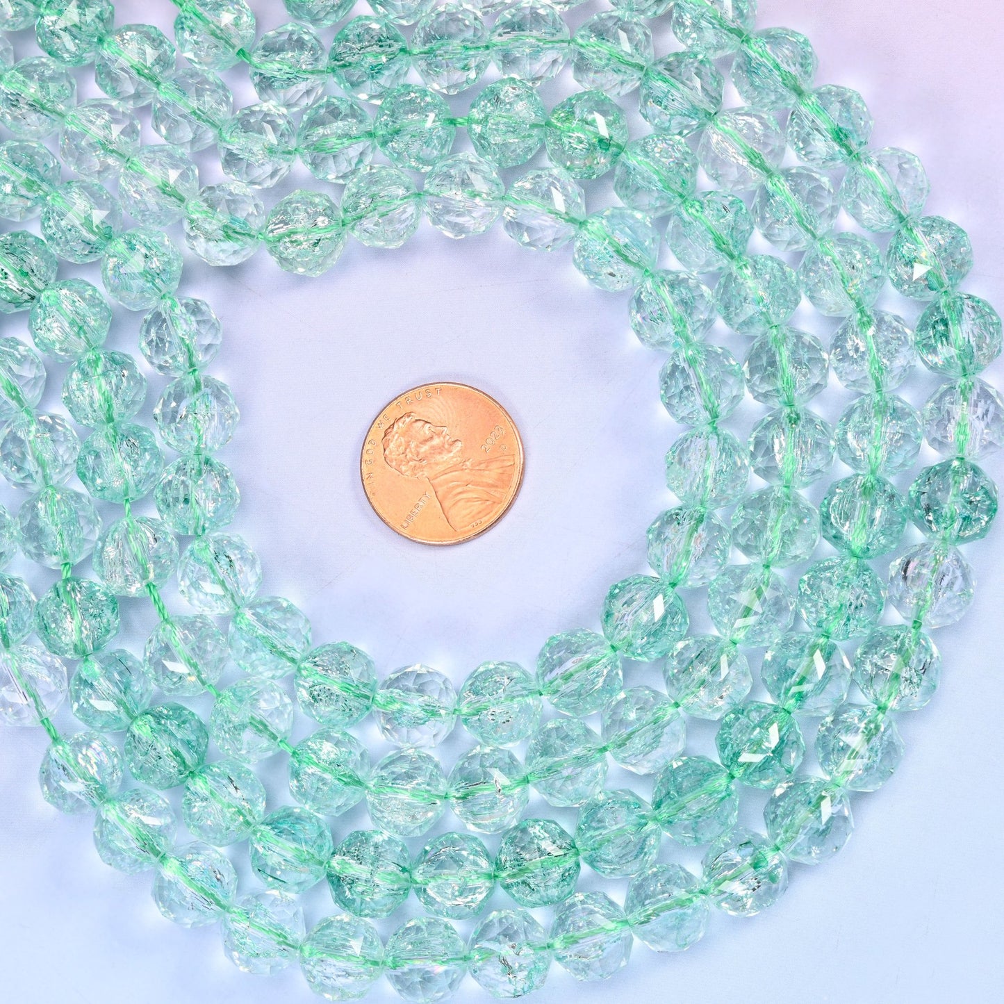 Transparent Green Faceted Round Glass Beads: Size 10mm, Jewelry Making Supply