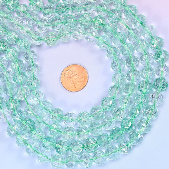 Transparent Green Faceted Round Glass Beads: Size 10mm, Jewelry Making Supply