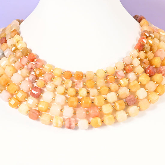 Gold Silk Jade beads, faceted cube shape, 6mm and 8mm