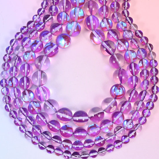Mystic Aura Purple Round Glass Beads, approximately 1.0mm drill hole