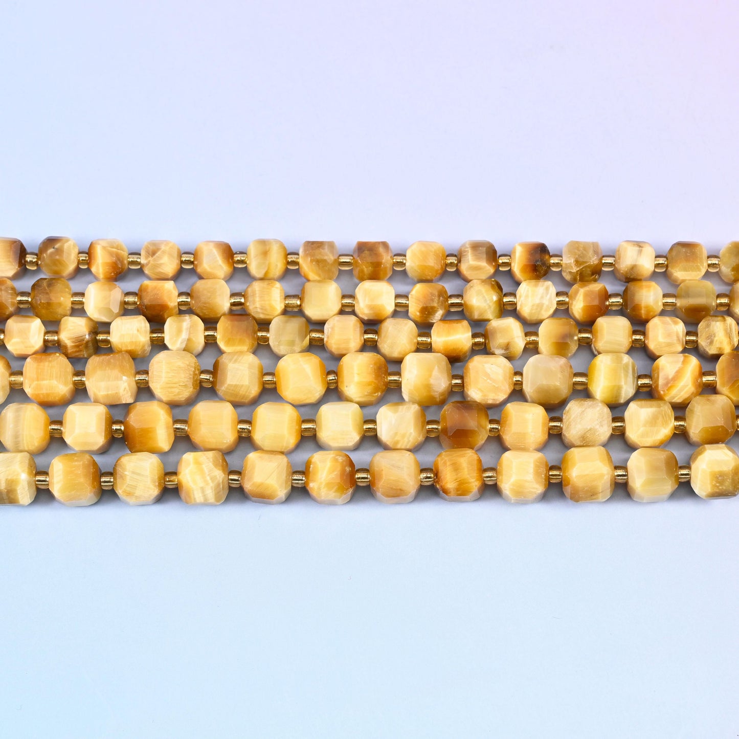 Gold Tiger Eye Faceted Cube Beads in pale champagne and honey-gold