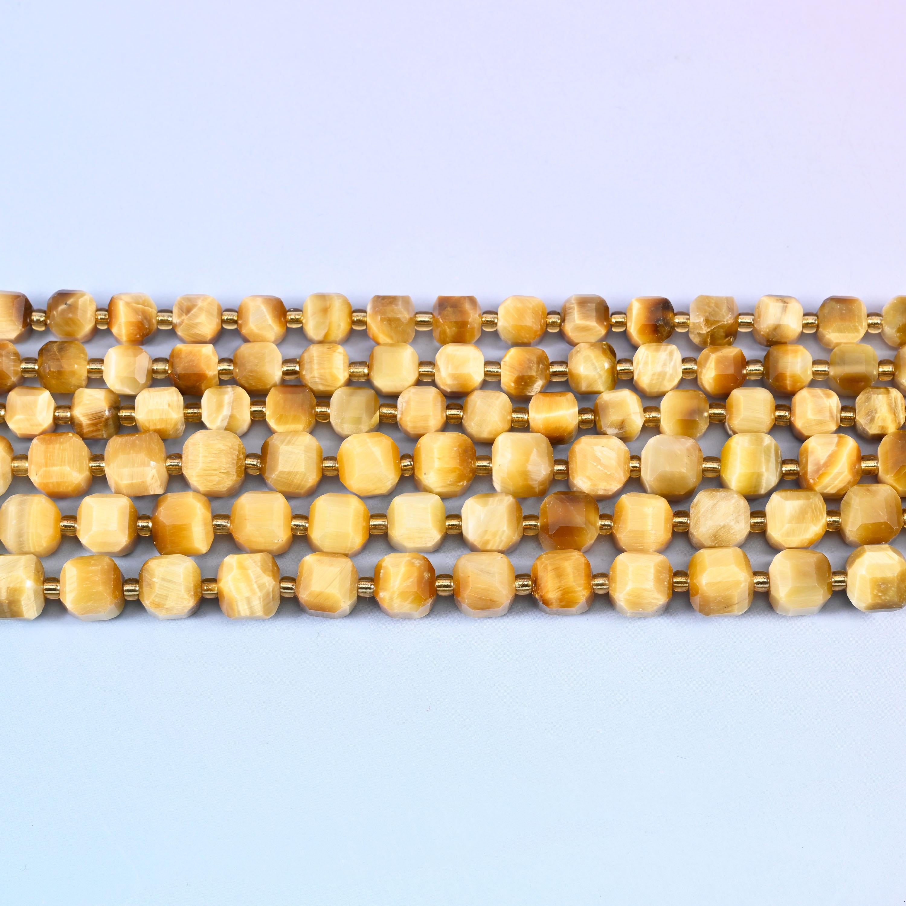 Gold Tiger Eye Faceted Cube Beads in pale champagne and honey-gold