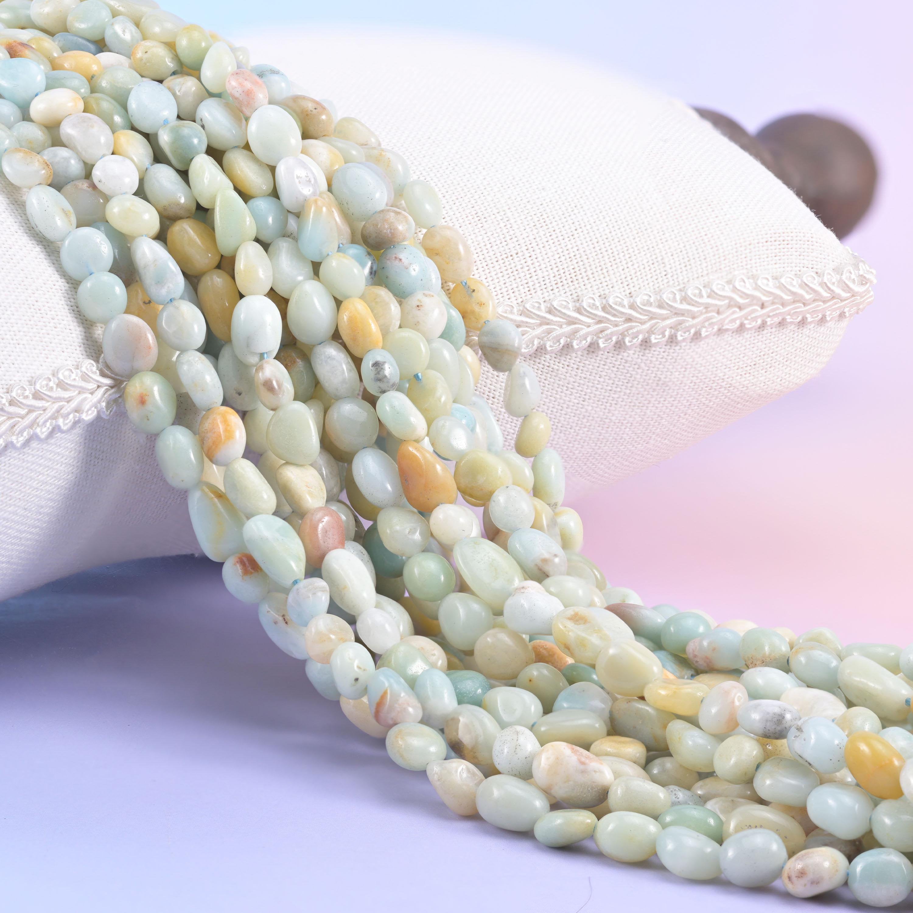 Multi-Color Amazonite Pebble Nugget Beads, pale seafoam green, cream, chalk white and soft butter yellow nuggets