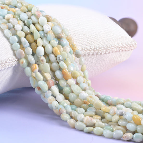 Multi-Color Amazonite Pebble Nugget Beads, pale seafoam green, cream, chalk white and soft butter yellow nuggets