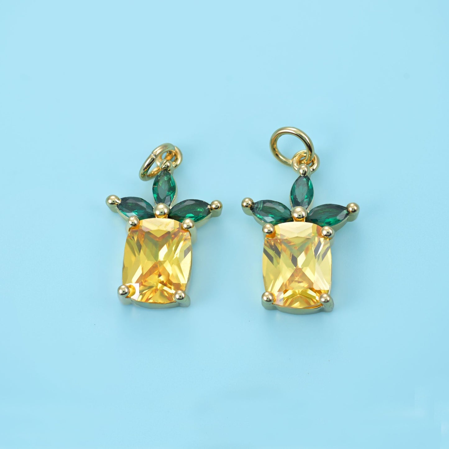 Pineapple charm, 18K gold filled, zircon stones, 18x12.55mm