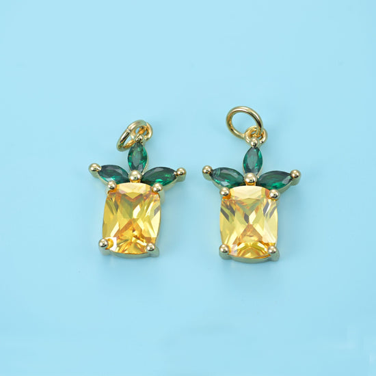 Pineapple charm, 18K gold filled, zircon stones, 18x12.55mm
