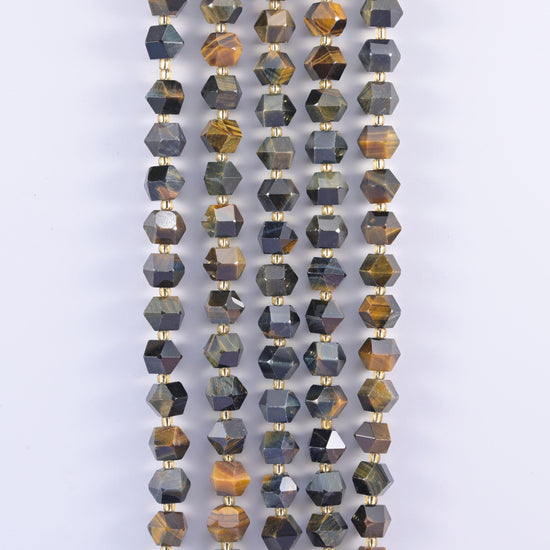 Iron Tiger Eye Faceted Diamond Rhombus Beads, 15.5 inch strand, approximately 36 beads