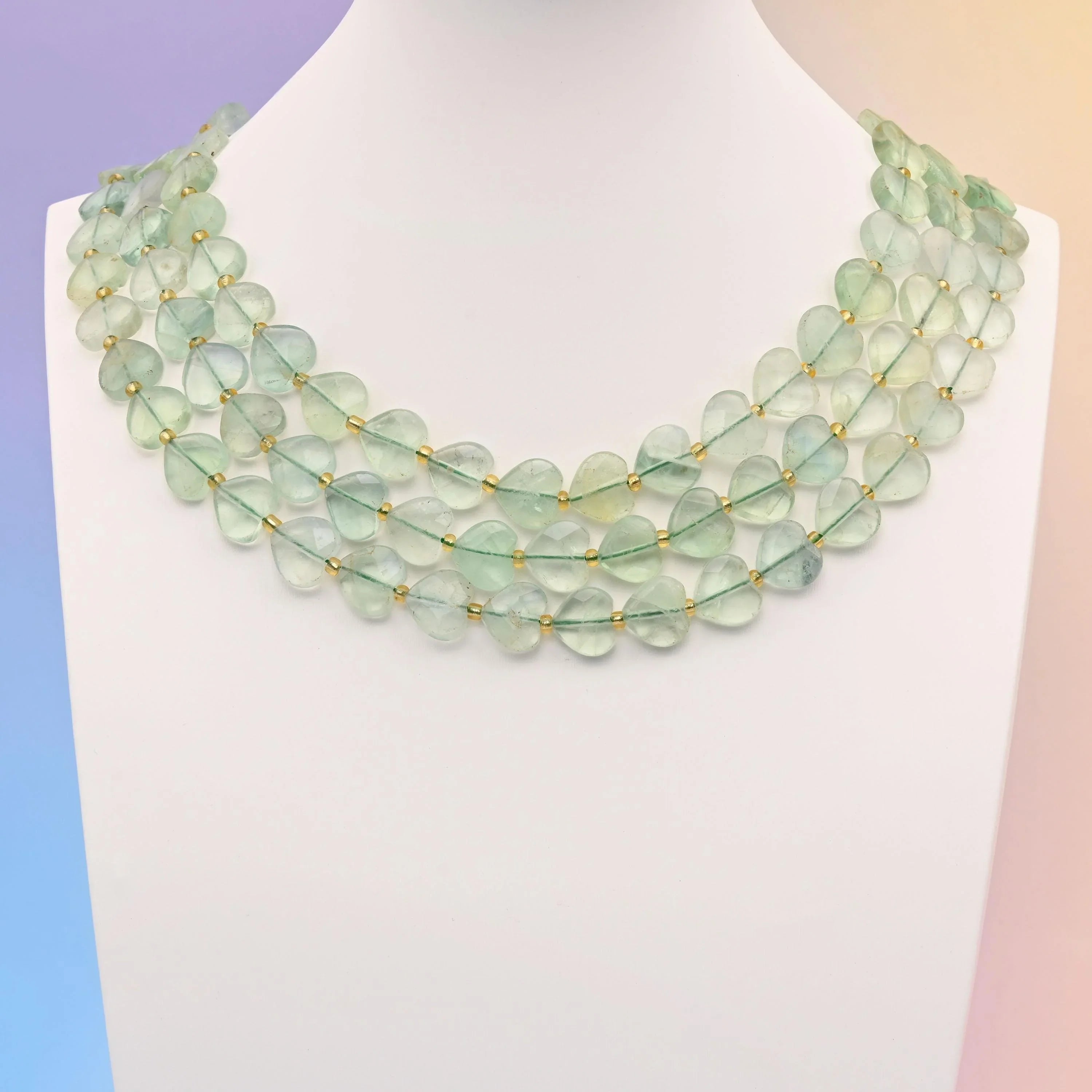 Green amethyst beads, faceted heart shape, 12mm