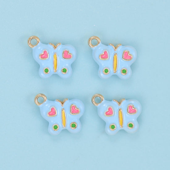 Enamel Colorful Butterfly Charm 14x13mm in sky blue with a slim gold body